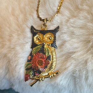 Gold and Black Owl Pendant Necklace